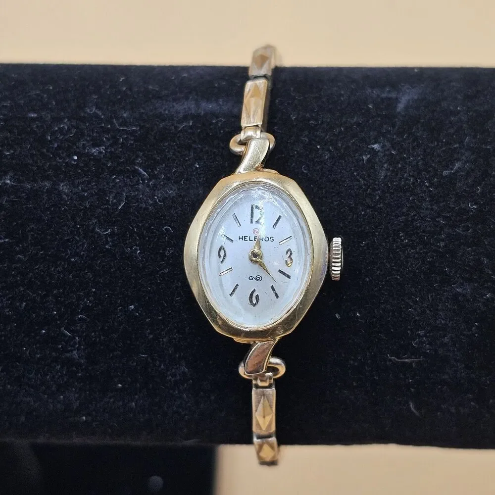 Helbros Gold Tone Vintage Ladies Watch On 1/20 10kt Stretch Band Runs Great
